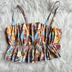HTF Kortni Jeane Hibiscus Floral Hawaiian Print Oversized Ruffle Swimsuit Top